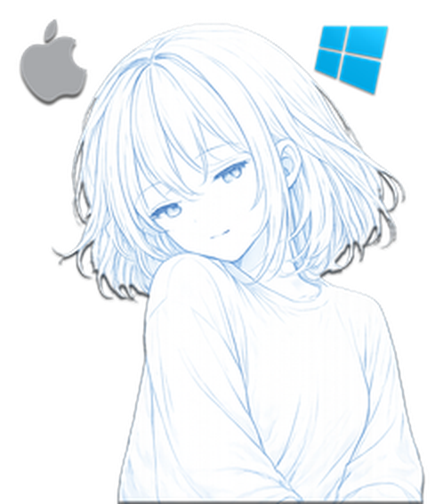 Mori, drawn in ice blue line, between the macOS and Windows marks